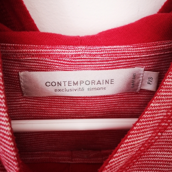 Simon's red tricolor funnel-neck hooded sweatshirt - Picture 4 of 5